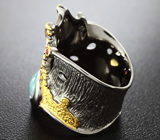 Серебряное кольцо с эфиопским опалом и сапфиром Серебро 925