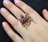 Серебряное кольцо с рубином, разноцветными сапфирами и цаворитами Серебро 925