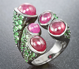Серебряное кольцо с рубином и цаворитами Серебро 925
