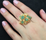 Золотое кольцо с изумрудами, рубинами и брилилантами Золото