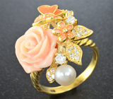Чудесное серебряное кольцо с жемчугом и эмалью Серебро 925