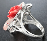 Эффектное серебряное кольцо с розовым кварцем и лунным камнем Серебро 925
