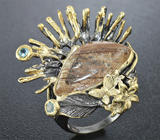 Серебряное кольцо с рутиловым кварцем и голубыми топазами Серебро 925