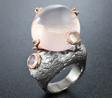 Серебряное кольцо с розовым кварцем, аметистом и лунным камнем Серебро 925