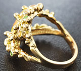 Золотое кольцо с топовым эфиопским опалом 1,55 карат, цаворитами, сапфирами и бриллиантами Золото