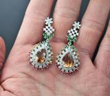 Превосходные серебряные серьги с империал топазами, цаворитами и сапфирами Серебро 925