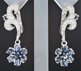 Великолепные серебряные серьги со звездчатыми и синими сапфирами Серебро 925