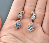 Великолепные серебряные серьги со звездчатыми и синими сапфирами Серебро 925