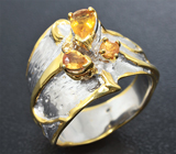 Серебряное кольцо с золотистыми сапфирами Серебро 925