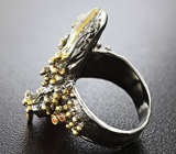 Серебряное кольцо с друзой агата, оранжевыми и падпараджа сапфирами Серебро 925