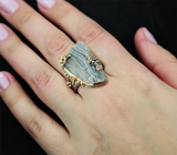 Серебряное кольцо с друзой агата, оранжевыми и падпараджа сапфирами Серебро 925