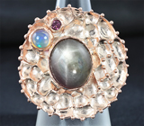 Серебряное кольцо со звездчатым сапфиром и эфиопским опалом Серебро 925