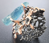 Серебряное кольцо с флюоритом, голубыми топазами и сапфиром Серебро 925