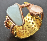 Серебряное кольцо с аквамарином и розовым кварцем Серебро 925
