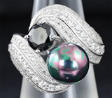 Эффектное серебряное кольцо с цветной жемчужиной Серебро 925