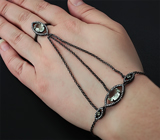 Оригинальный серебряный браслет-кольцо с зелеными аметистами Серебро 925