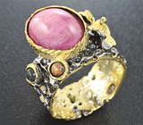 Серебряное кольцо с рубином и черными опалами Серебро 925