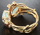 Золотое кольцо с ограненными эфиопскими опалами 1,55 карат, цаворитом , рубином и бриллиантами Золото