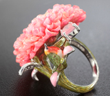 Удивительное серебряное кольцо с розовым кварцем и цветной эмалью Серебро 925