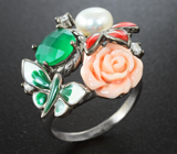 Прелестное серебряное кольцо с зеленым агатом Серебро 925
