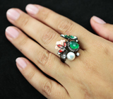 Прелестное серебряное кольцо с зеленым агатом Серебро 925