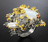 Серебряное кольцо с жемчужиной и сапфирами Серебро 925