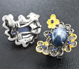 Серебряные серьги со звездчатым и синими сапфирами Серебро 925