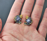 Серебряные серьги со звездчатым и синими сапфирами Серебро 925