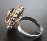 Превосходное серебряное кольцо с цитрином и разноцветными сапфирами Серебро 925