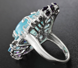 Замечательное серебряное кольцо с голубым халцедоном, топазами и аметистами Серебро 925
