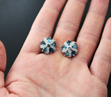 Эффектные серебряные серьги с голубыми топазами и синими сапфирами Серебро 925