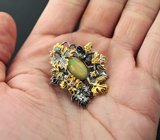 Серебряный кулон с кристаллическим эфиопским опалом и сапфирами Серебро 925