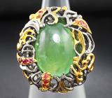 Серебряное кольцо с пренитом и сапфирами Серебро 925