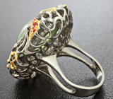 Серебряное кольцо с пренитом и сапфирами Серебро 925