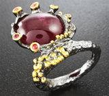 Серебряное кольцо с рубином и сапфирами Серебро 925