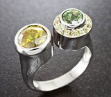 Кольцо со сфеном, демантоидом и желтыми сапфирами Золото