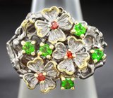 Серебряное кольцо с диопсидами и гранатами Серебро 925