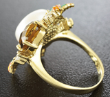 Чудесное серебряное кольцо с жемчугом, дымчатым кварцем и цветной эмалью Серебро 925