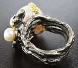 Серебряное кольцо с жемчугом и гранатами Серебро 925
