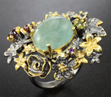 Серебряное кольцо с аквамарином и самоцветами Серебро 925