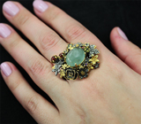 Серебряное кольцо с аквамарином и самоцветами Серебро 925