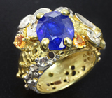 Серебряное кольцо с синим и желтыми сапфирами Серебро 925