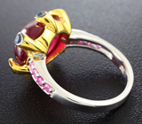 Серебряное кольцо с рубином, синими и розовыми сапфирами Серебро 925