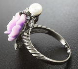 Чудесное серебряное кольцо с жемчужиной и цветной эмалью Серебро 925