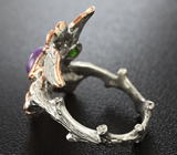 Серебряное кольцо с аметистом и диопсидами Серебро 925
