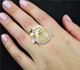 Серебряное кольцо с рутиловым кварцем, жемчужиной и цветной эмалью Серебро 925