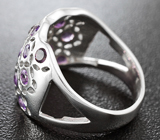 Стильное серебряное кольцо с аметистами Серебро 925