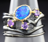 Серебряное кольцо с solid опалом и аметистами Серебро 925