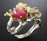 Серебряное кольцо со звездчатым рубином и розовым сапфиром Серебро 925