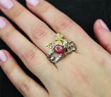 Серебряное кольцо со звездчатым рубином и розовым сапфиром Серебро 925
